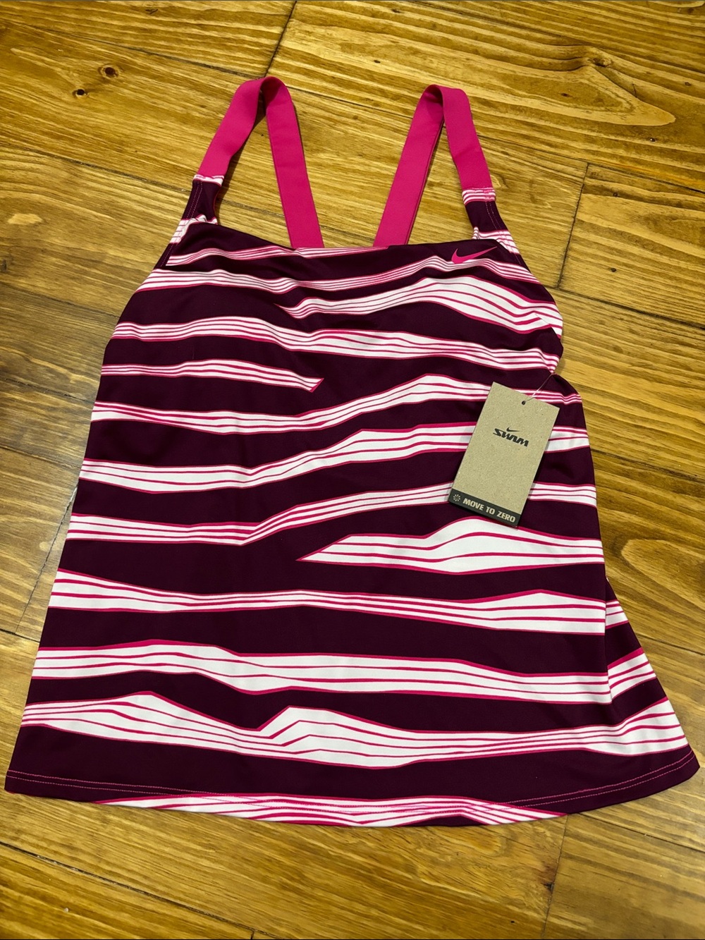 NWT Nike Size Large Women’s Swim Tank w/Built in Bra Pink, White, and Maroon